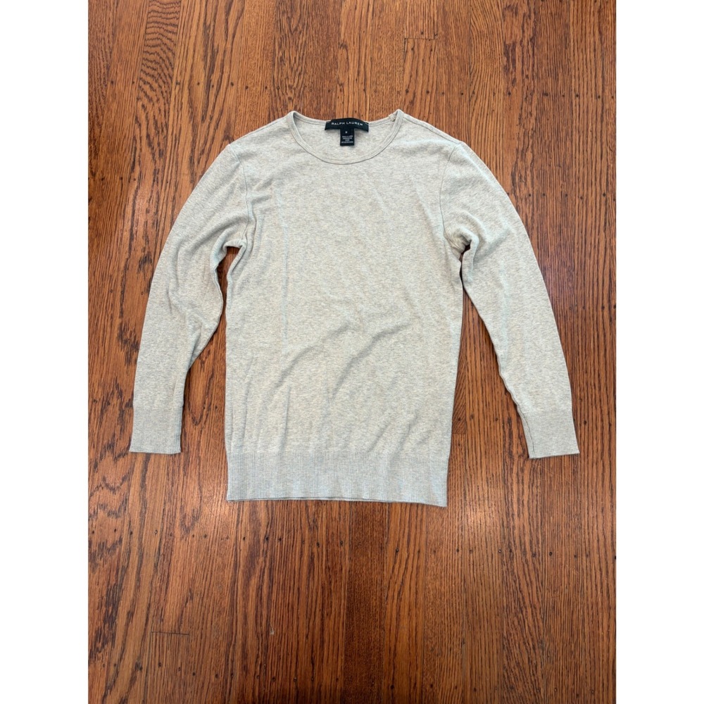 Ralph Lauren Womens Cotton Crew Neck Sweater Heathered Gray Long Sleeve Size M